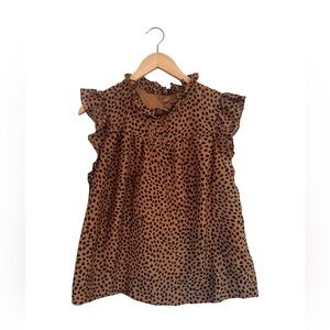 J Crew Sleeveless Animal Print Ruffle Front Casual Top- size large